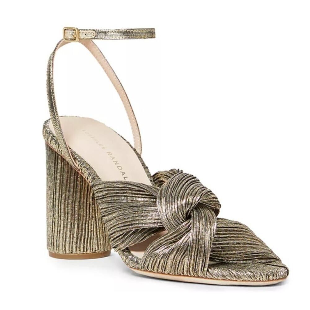 Loeffler Randall Metallic Reed Pleated Twist Heels Sz. 12